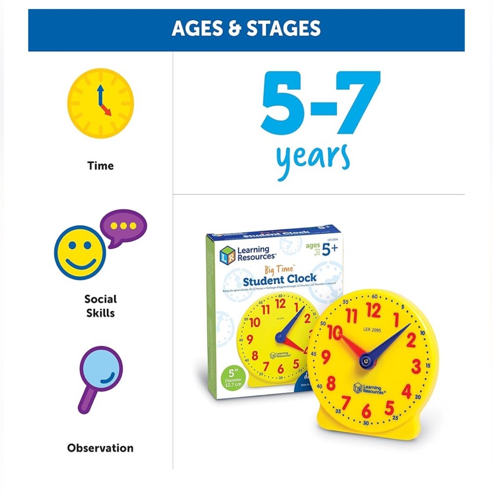 LEARNING RESOURCES Big Time Student Learning Clock - Picture 4 of 7